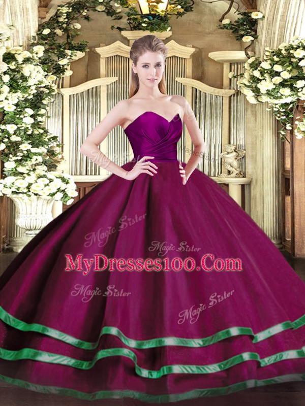 Superior Fuchsia Sleeveless Ruffled Layers Floor Length Quinceanera Dresses