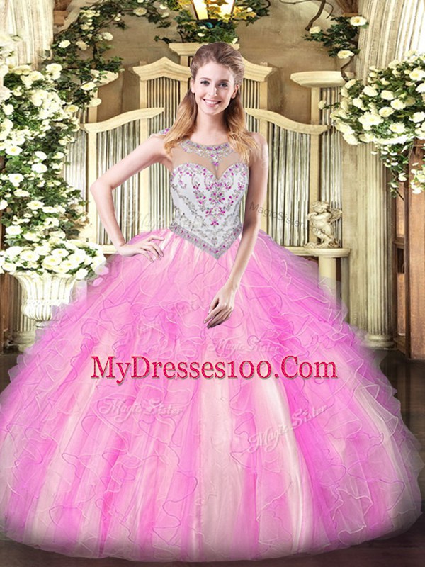 Sophisticated Lilac Zipper Sweet 16 Quinceanera Dress Beading and Ruffles Sleeveless Floor Length