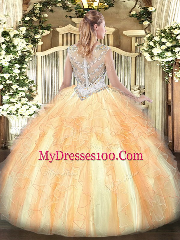 Sophisticated Lilac Zipper Sweet 16 Quinceanera Dress Beading and Ruffles Sleeveless Floor Length