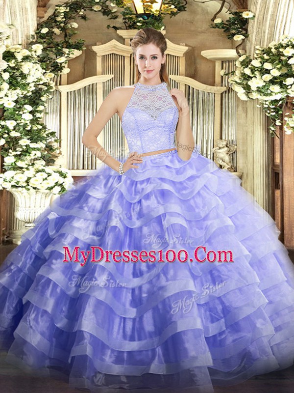 Floor Length Two Pieces Sleeveless Lavender Vestidos de Quinceanera Zipper