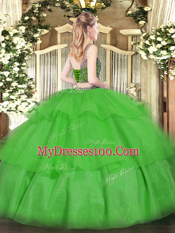 Graceful Purple Scoop Neckline Beading and Ruffled Layers Sweet 16 Quinceanera Dress Sleeveless Lace Up