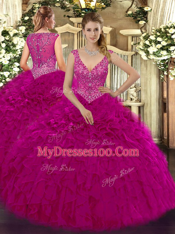 Popular Sleeveless Beading and Ruffles Zipper Quinceanera Dress