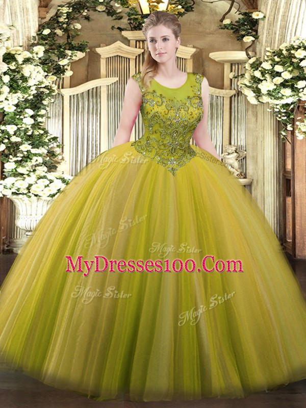 Chic Brown Sleeveless Floor Length Beading Zipper Sweet 16 Quinceanera Dress