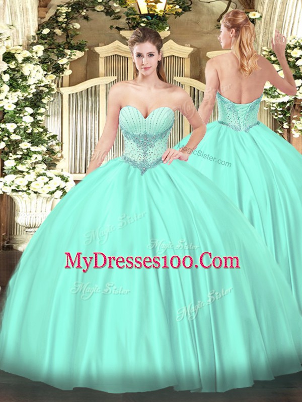 Delicate Apple Green Sweetheart Lace Up Beading Sweet 16 Dresses Sleeveless