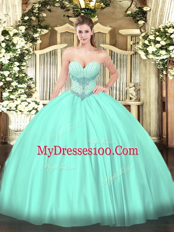 Delicate Apple Green Sweetheart Lace Up Beading Sweet 16 Dresses Sleeveless