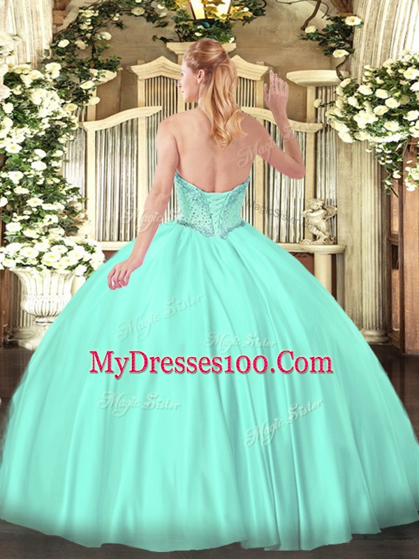 Delicate Apple Green Sweetheart Lace Up Beading Sweet 16 Dresses Sleeveless