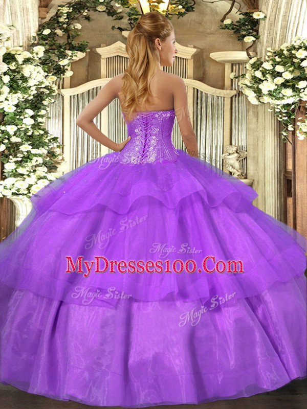 Fancy Aqua Blue Sweetheart Neckline Beading and Ruffled Layers Quince Ball Gowns Sleeveless Lace Up