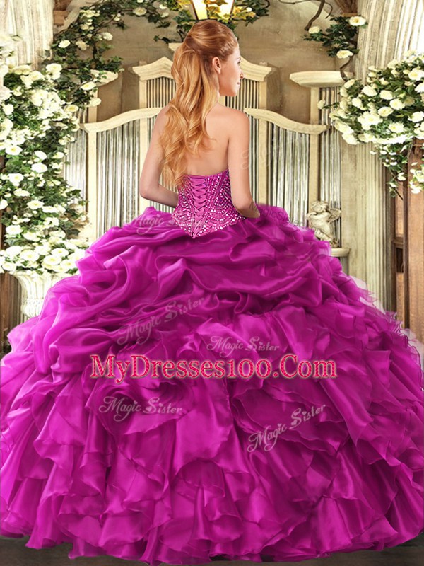 Exceptional Sleeveless Lace Up Floor Length Beading and Ruffles and Pick Ups 15th Birthday Dress