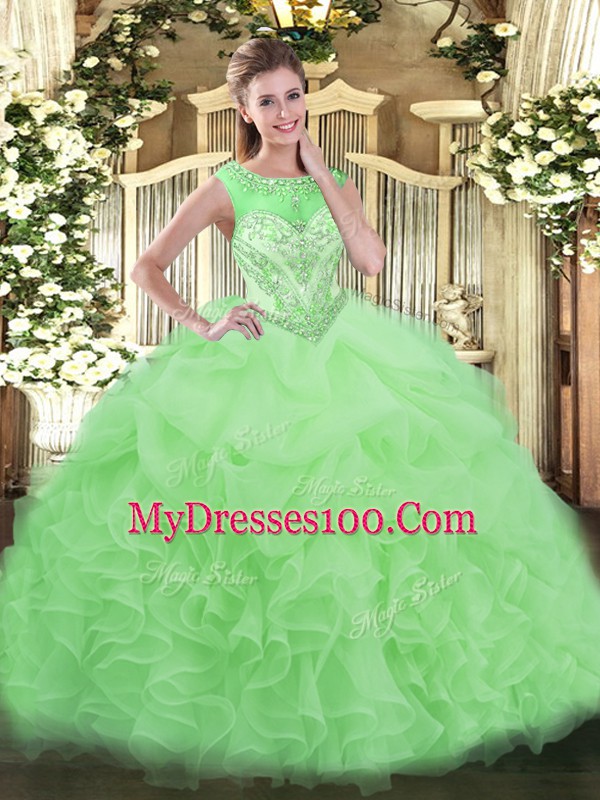 Fantastic Apple Green Sweet 16 Dress Scoop Sleeveless Lace Up