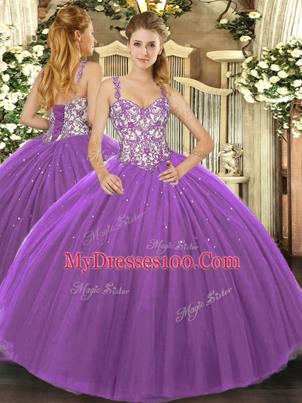 Perfect Tulle Sleeveless Floor Length Quinceanera Dresses and Beading and Appliques