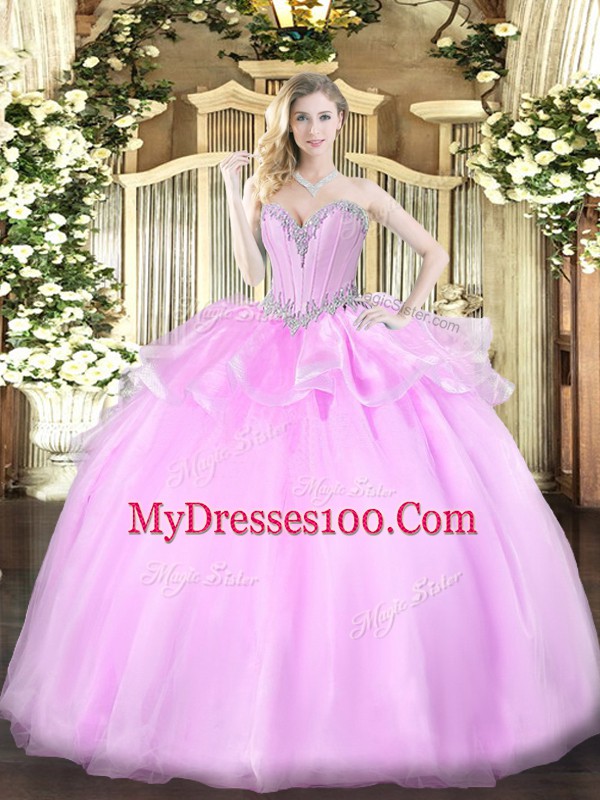 Lilac Sweetheart Lace Up Beading 15th Birthday Dress Sleeveless