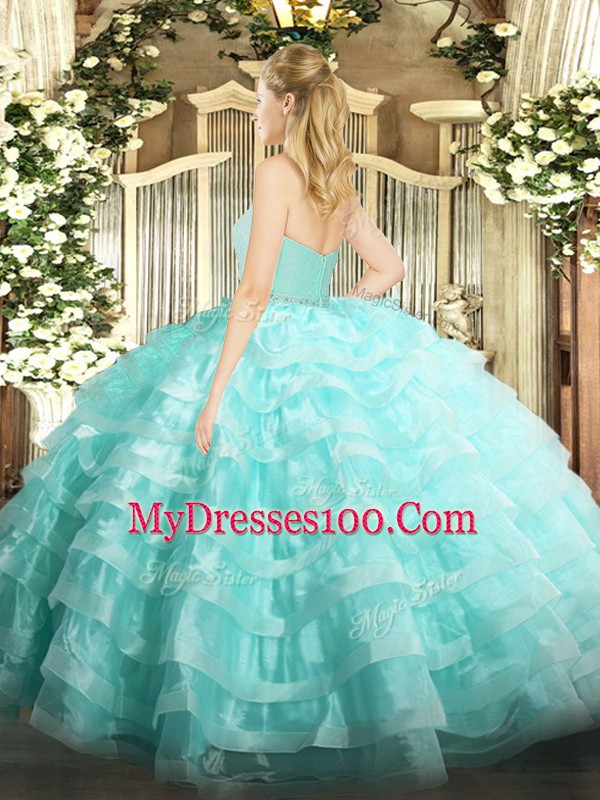 Cute Rose Pink Sleeveless Beading and Lace and Ruffled Layers Floor Length Quince Ball Gowns