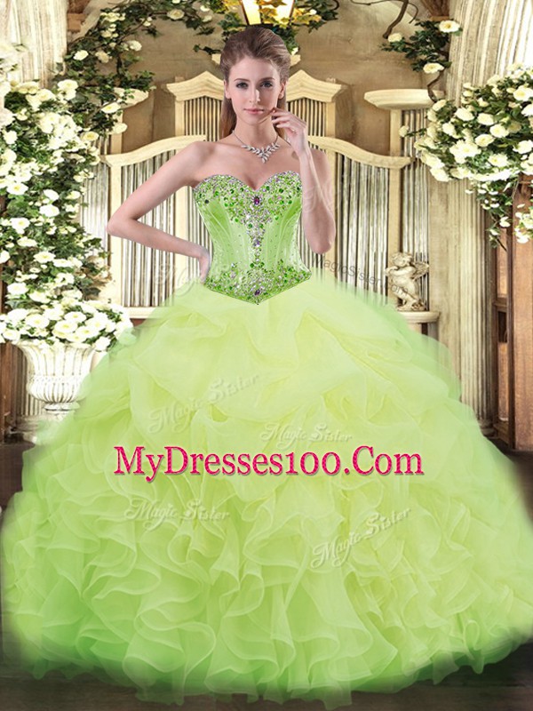Ball Gowns Sleeveless Yellow Green Ball Gown Prom Dress Lace Up