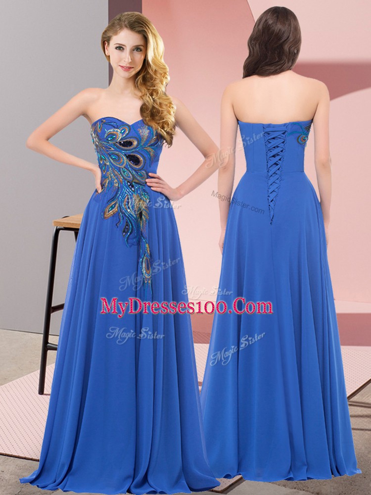 Clearance Blue Sleeveless Chiffon Lace Up Homecoming Dress for Prom and Party