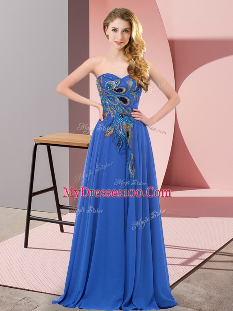 Clearance Blue Sleeveless Chiffon Lace Up Homecoming Dress for Prom and Party