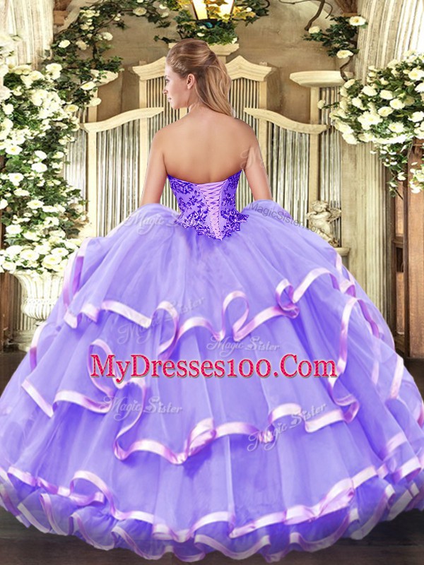 Popular Organza Sweetheart Sleeveless Lace Up Appliques and Ruffled Layers Quinceanera Dress in Yellow Green