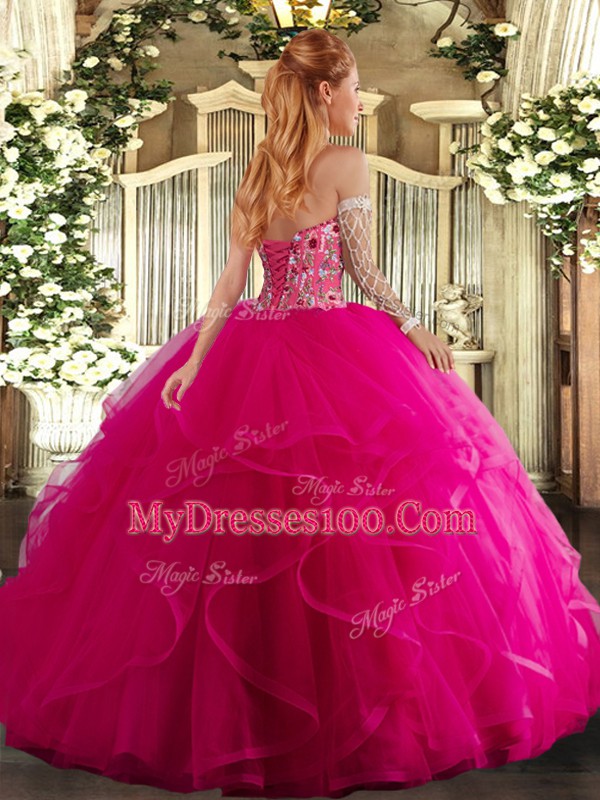Sleeveless Floor Length Embroidery and Ruffles Lace Up Sweet 16 Dress with Aqua Blue