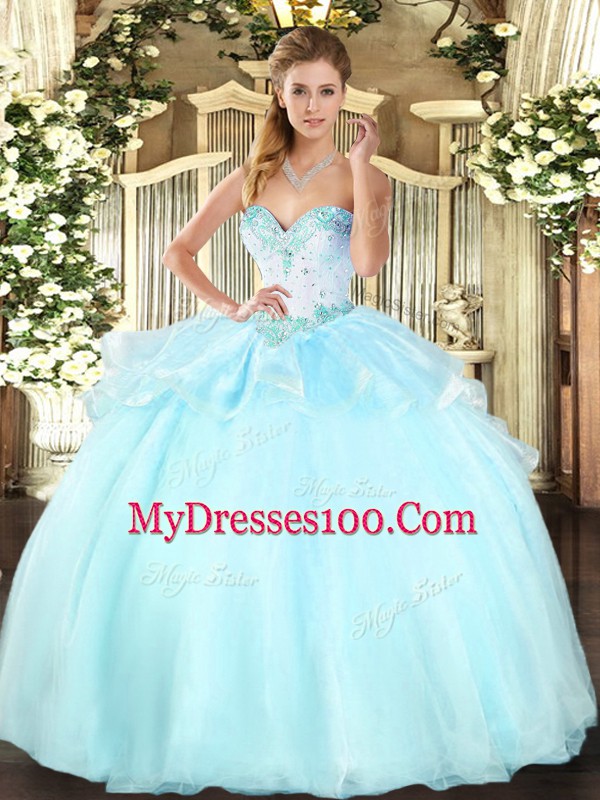 Stylish Apple Green Sleeveless Floor Length Beading Lace Up Quince Ball Gowns