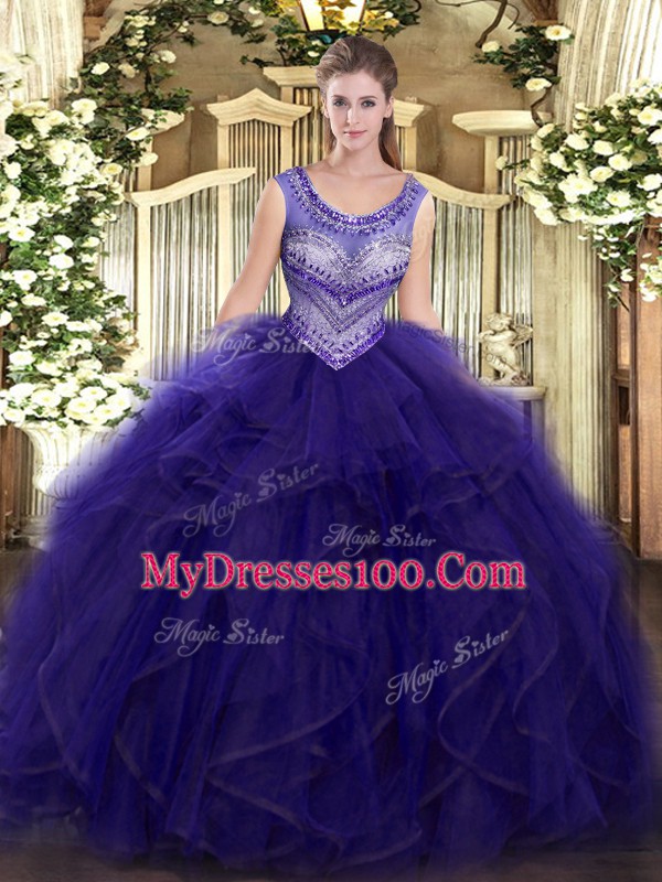 Most Popular Sleeveless Beading and Ruffles Lace Up 15 Quinceanera Dress