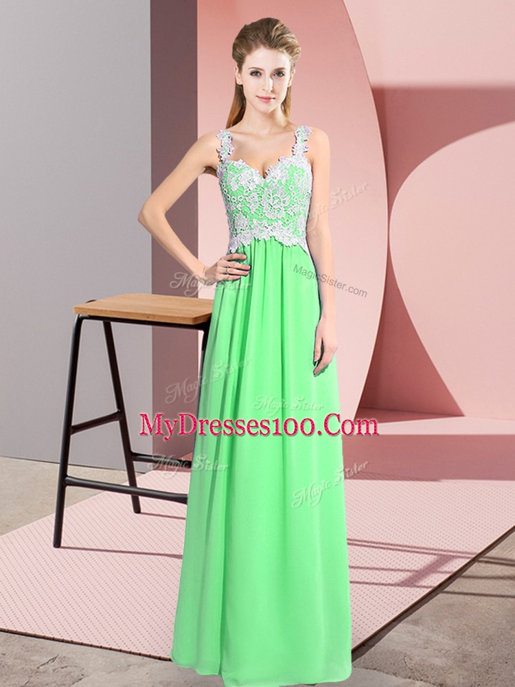 Floor Length Zipper Prom Dresses Apple Green for Prom and Party with Lace