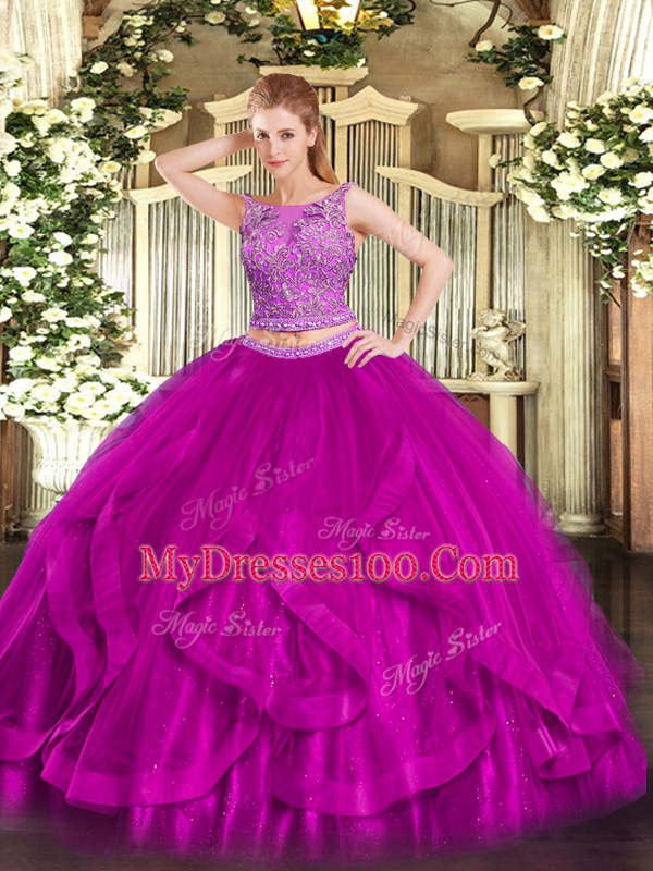 Extravagant Fuchsia Scoop Zipper Beading and Ruffles Quinceanera Dresses Sleeveless