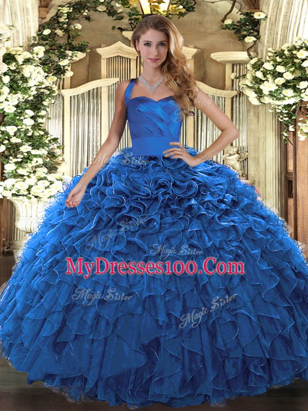 Charming Organza Sleeveless Floor Length Sweet 16 Quinceanera Dress and Ruffles