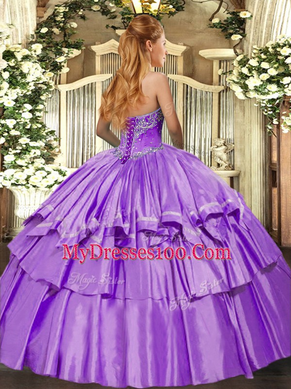 Lavender Sweetheart Lace Up Beading and Ruffled Layers Sweet 16 Dresses Sleeveless