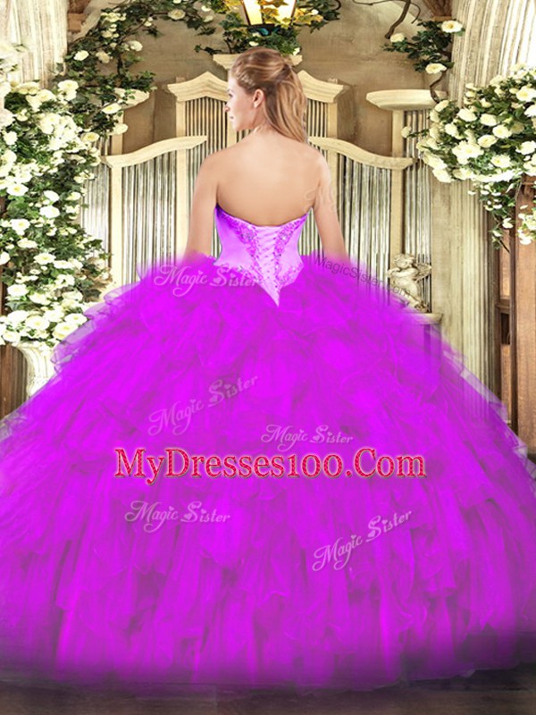 Traditional Baby Blue Ball Gowns Organza V-neck Sleeveless Beading and Ruffles Floor Length Lace Up Sweet 16 Dresses