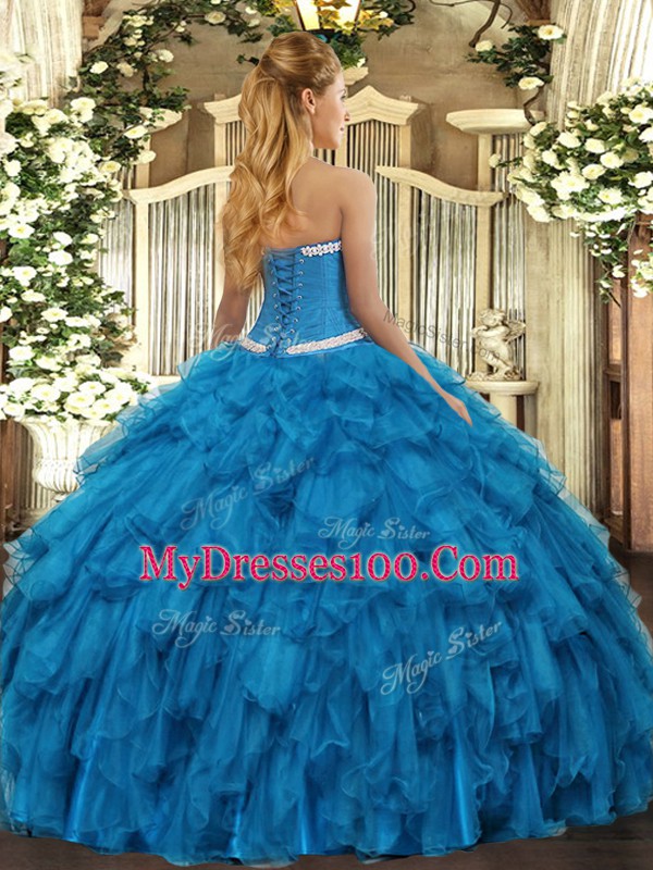 Colorful Sweetheart Sleeveless Quinceanera Dress Floor Length Appliques and Ruffles Purple Organza