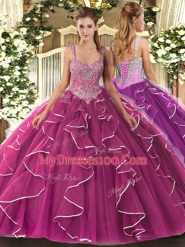 Sleeveless Lace Up Floor Length Beading Quince Ball Gowns