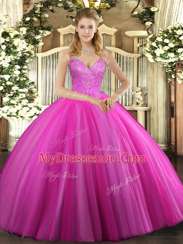Delicate V-neck Sleeveless Tulle Sweet 16 Quinceanera Dress Beading Lace Up