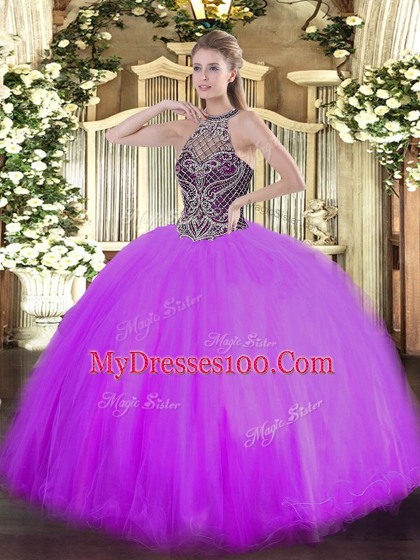 Pretty Sleeveless Beading Lace Up Quinceanera Gown