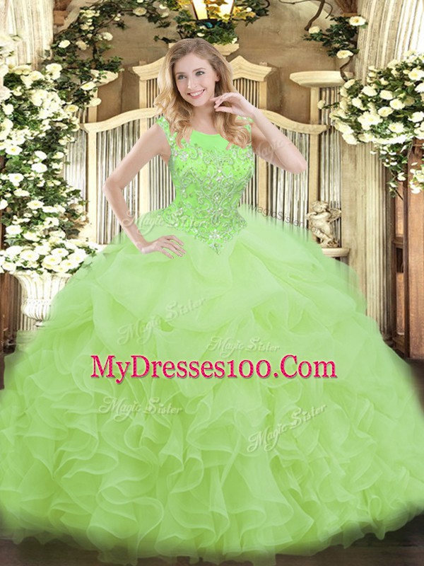 Hot Sale Ball Gowns Beading and Ruffles Vestidos de Quinceanera Zipper Organza Sleeveless Floor Length