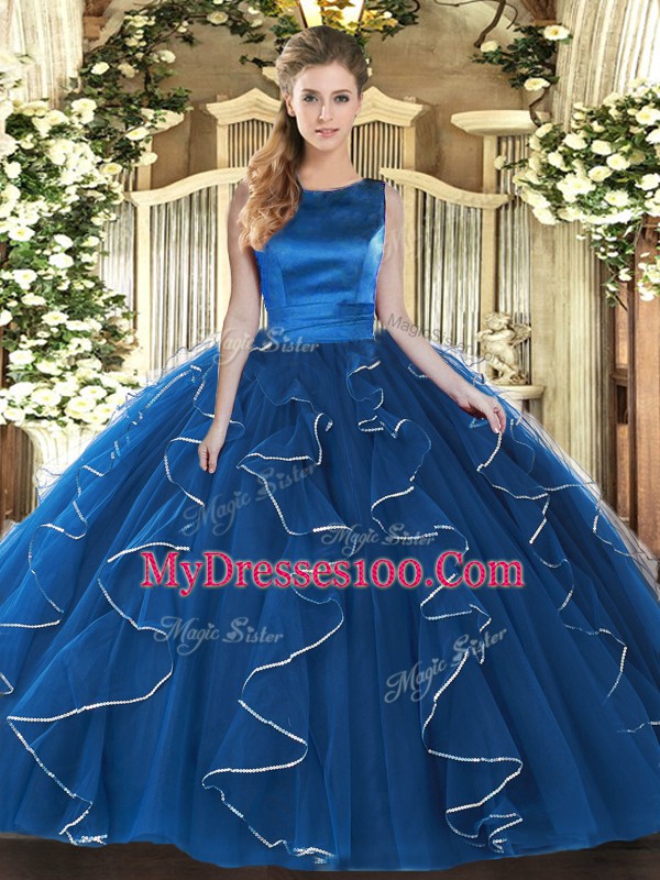 Wonderful Ruffles Quinceanera Dresses Blue Lace Up Sleeveless Floor Length