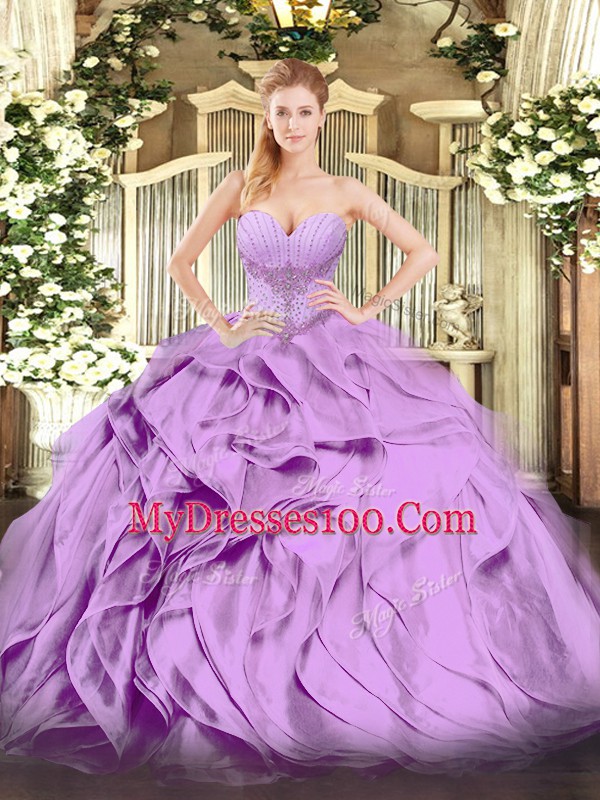 Fantastic Lavender Sleeveless Beading and Ruffles Floor Length Quinceanera Gowns