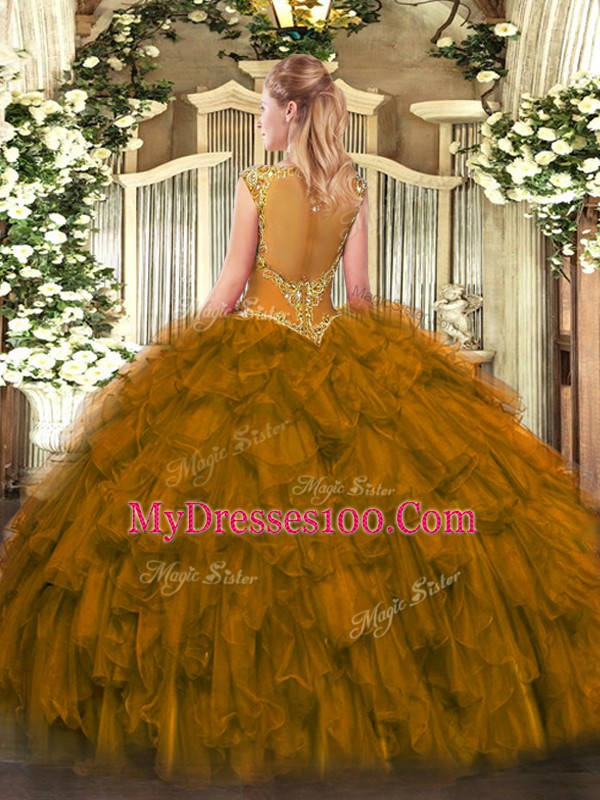 Top Selling Scoop Sleeveless Zipper Ball Gown Prom Dress Green Organza