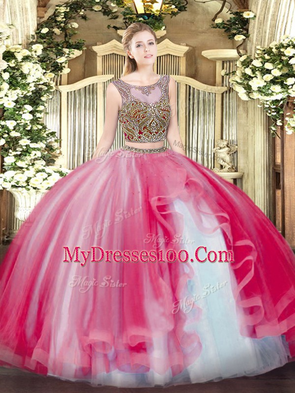 Vintage Tulle Sleeveless Floor Length Quinceanera Dresses and Beading and Ruffles
