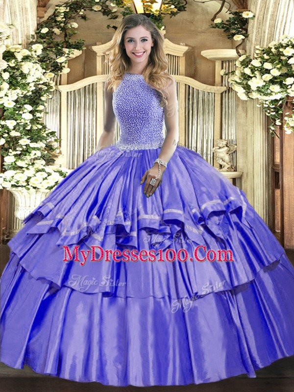 Exceptional Lavender Sleeveless Organza and Taffeta Lace Up 15th Birthday Dress for Military Ball and Sweet 16 and Quinceanera