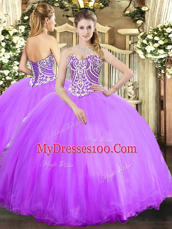 Exquisite Lavender Sleeveless Beading Floor Length Vestidos de Quinceanera