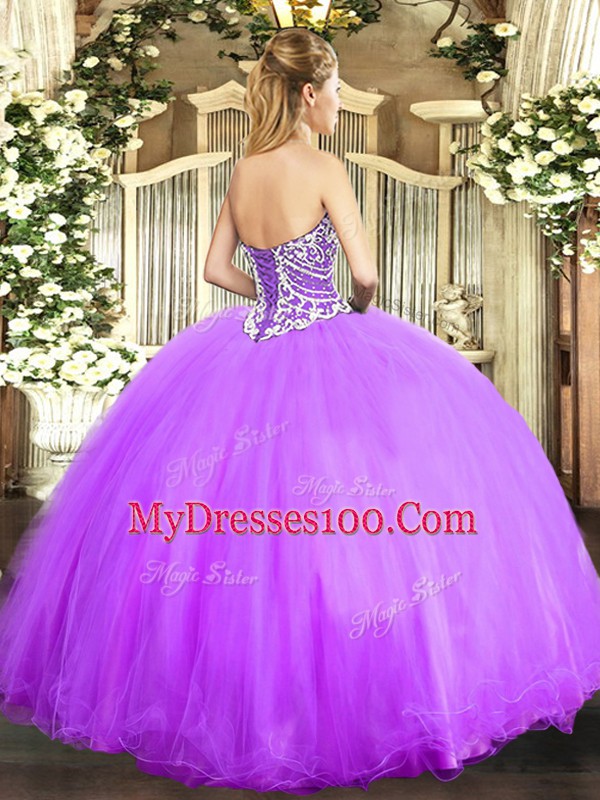 Exquisite Lavender Sleeveless Beading Floor Length Vestidos de Quinceanera