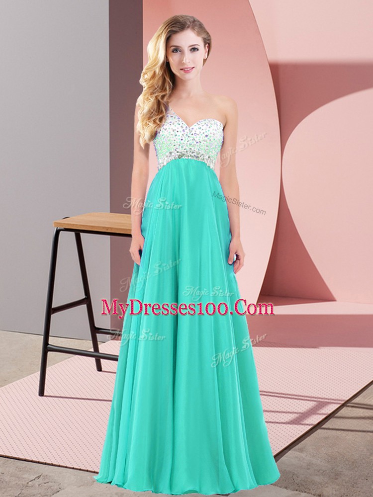 Turquoise Empire Beading Homecoming Dress Criss Cross Chiffon Sleeveless Floor Length