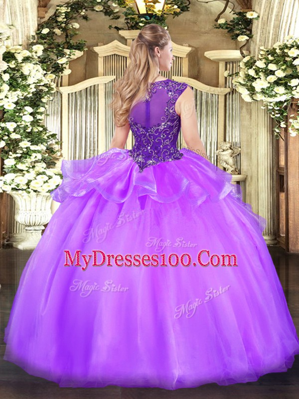 New Style Organza Scoop Sleeveless Zipper Beading Sweet 16 Quinceanera Dress in Yellow Green