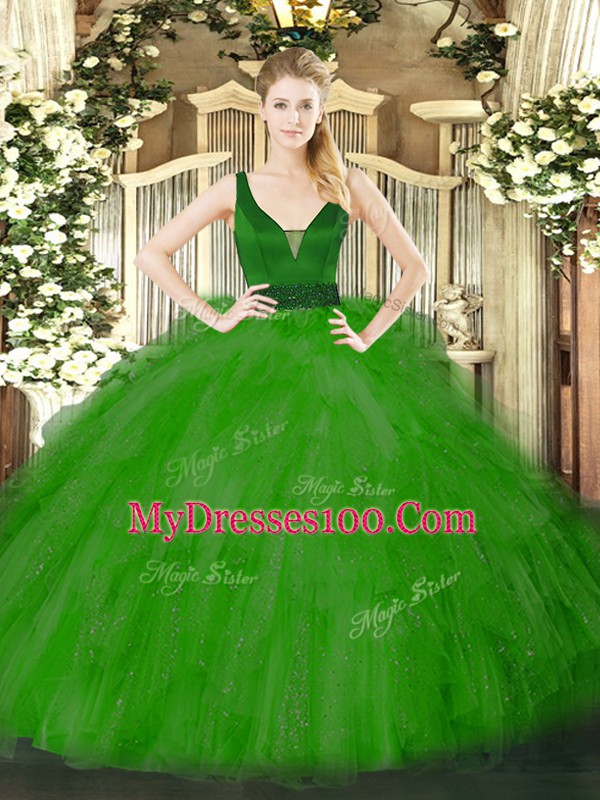 Enchanting Floor Length Ball Gowns Sleeveless Green Ball Gown Prom Dress Zipper