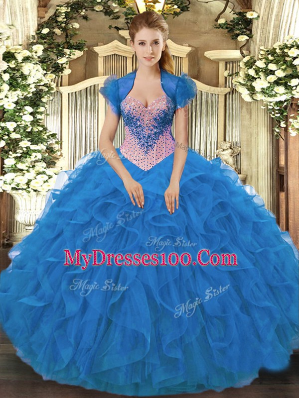Organza Sleeveless Floor Length Quinceanera Gown and Beading and Ruffles