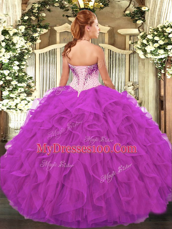 Organza Sleeveless Floor Length Quinceanera Gown and Beading and Ruffles