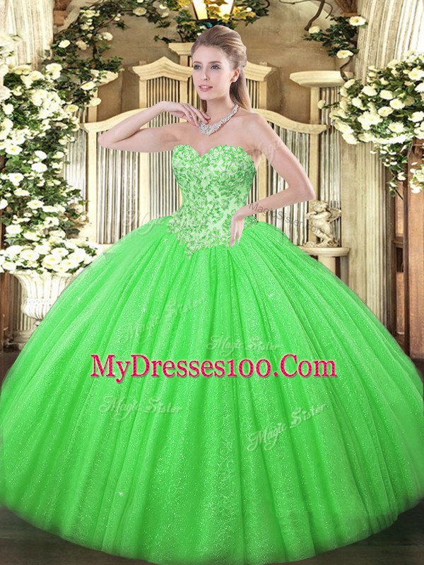 Sophisticated Tulle Sleeveless Floor Length Sweet 16 Dress and Appliques