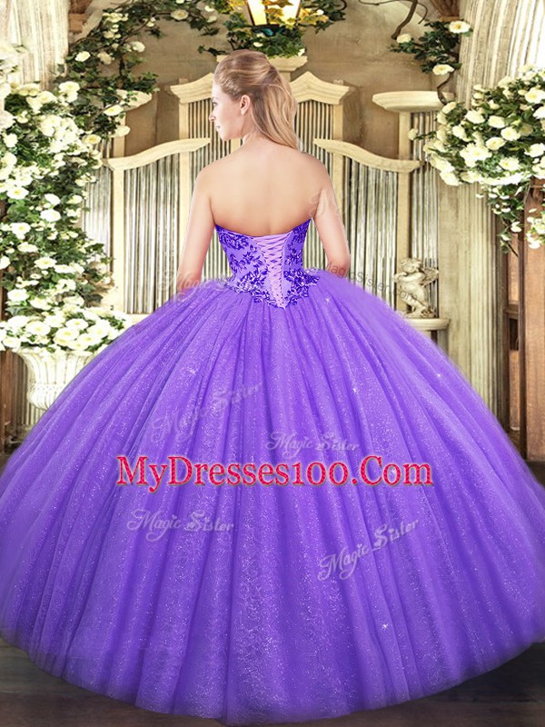 Sophisticated Tulle Sleeveless Floor Length Sweet 16 Dress and Appliques