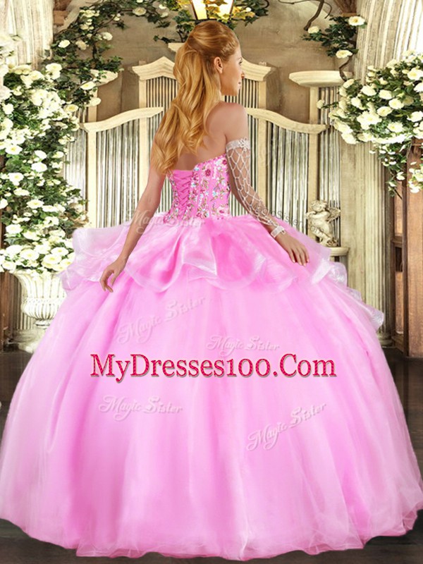 Lilac Lace Up Sweetheart Embroidery 15 Quinceanera Dress Organza Sleeveless
