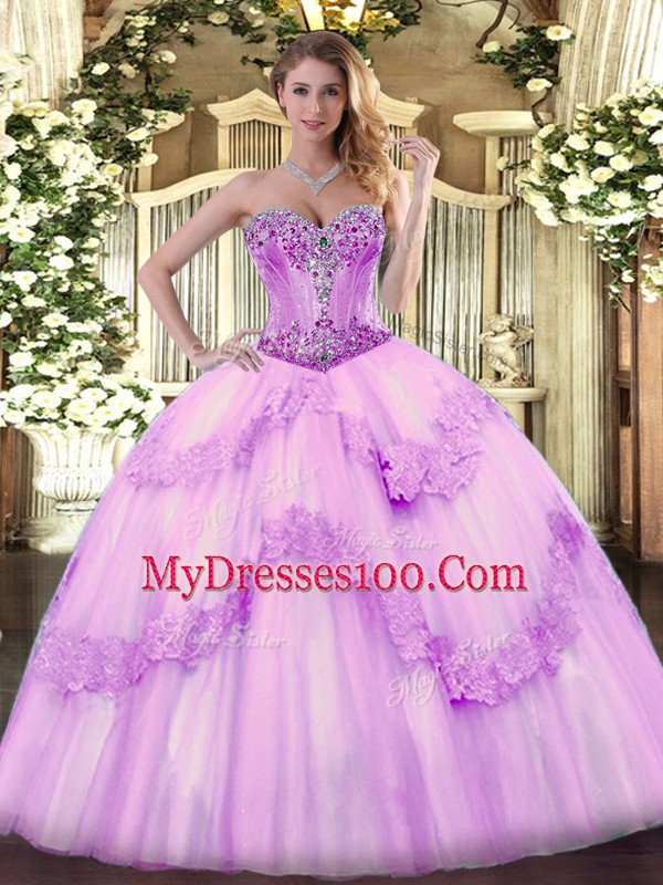 Dramatic Lilac Sweetheart Lace Up Beading Vestidos de Quinceanera Sleeveless
