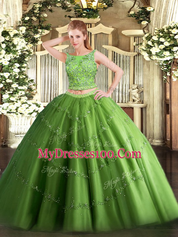 Enchanting Green Lace Up Sweet 16 Quinceanera Dress Beading and Appliques Sleeveless Floor Length